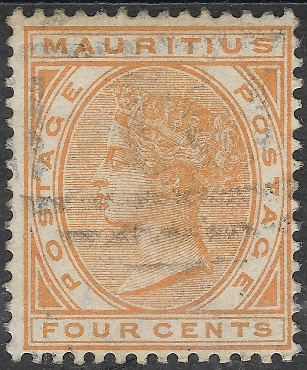Mauritius 1883 4¢ SG.104 — Wmk Crown CA, Fine Used, Barred Oval Postmark