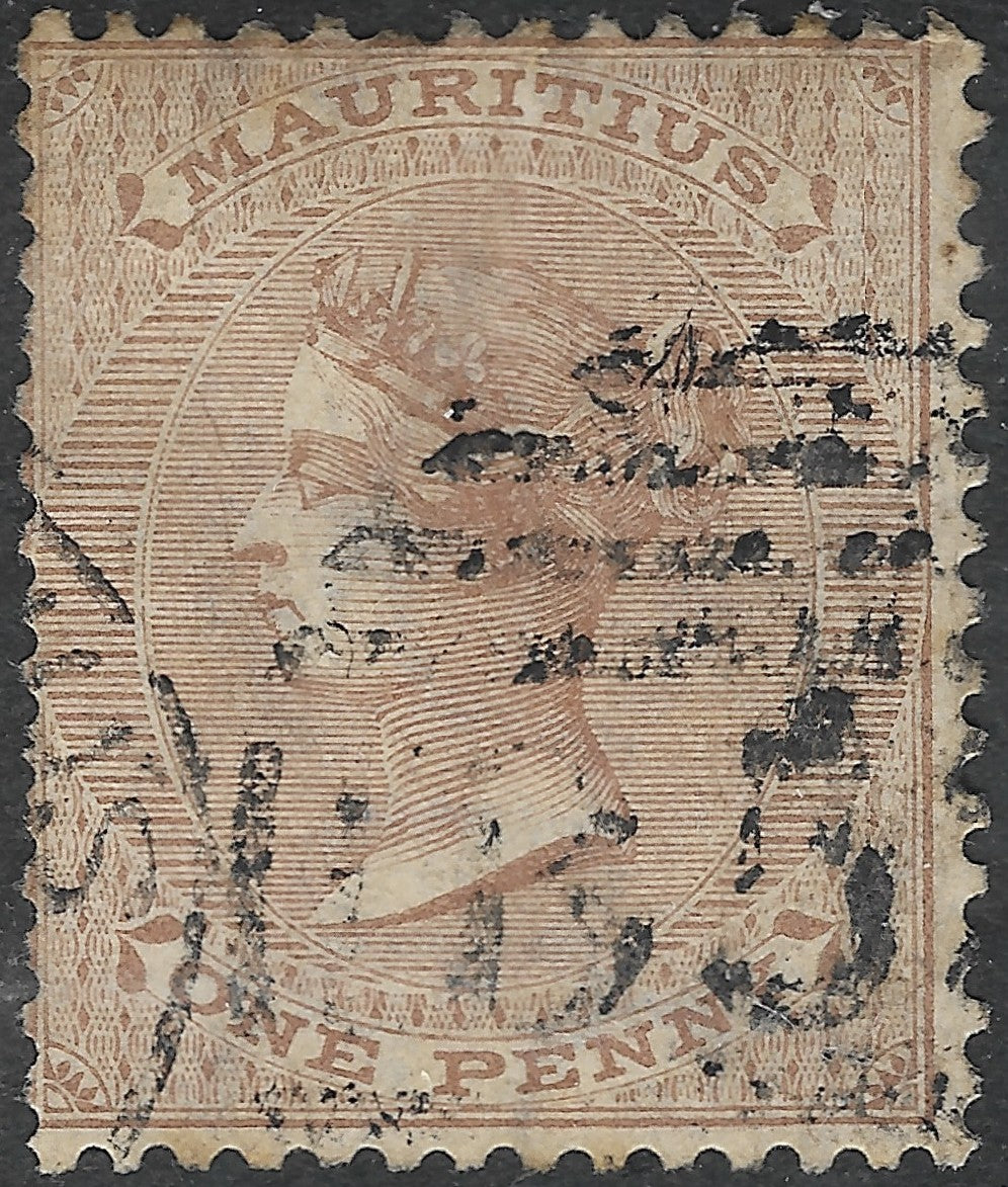 Mauritius 1863-72 1d SG.57 — Wmk Crown CC, B53 Cancel, Used