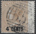 Mauritius 1878 4¢ on 1d SG.84 — VF, B53 Barred Postmark, Wing-margin, Used