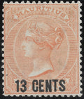 Mauritius 1878 13¢ on 3d SG.86 — VF Mint, Lightly Hinged