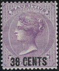 Mauritius 1878 38¢ on 9d SG.89 — Mint, Hinged
