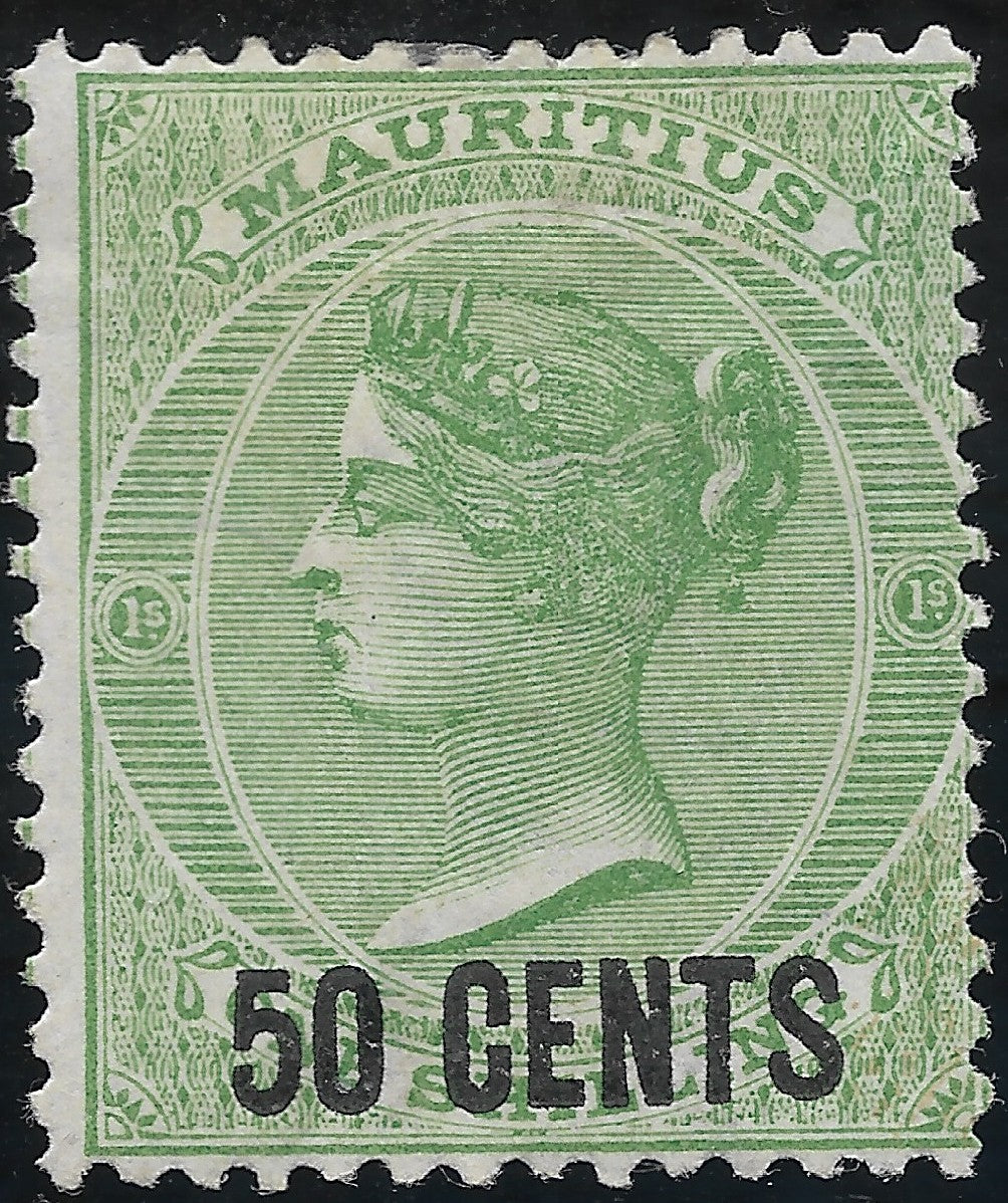Mauritius 1878 50¢ on 1s SG.90 — Mint, Lightly Hinged