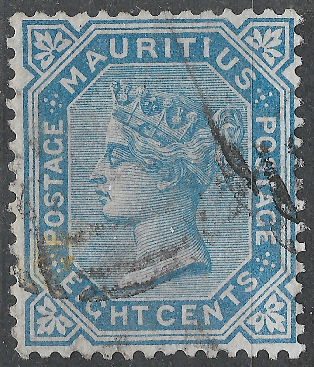 Mauritius 1880 8¢ SG.94 — Wmk Crown CC, Barred Oval Postmark, Used