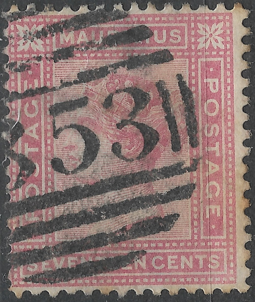 Mauritius 1880 17¢ SG.96 — Wmk Crown CC, Fine Used, B53 Barred Oval Postmark
